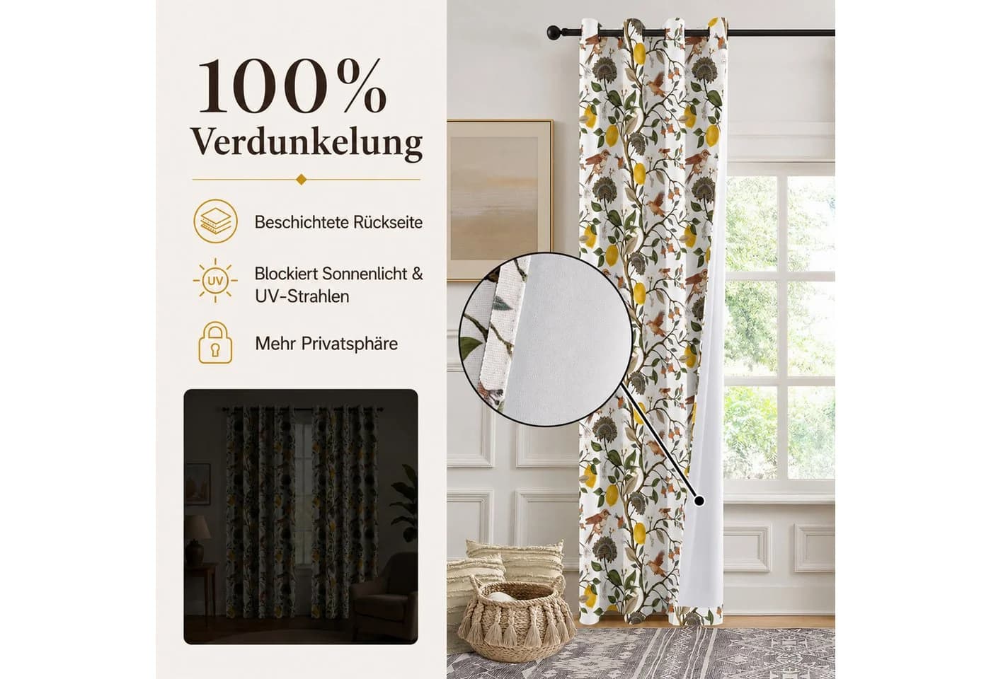 Lapamax Verdunkelungsvorhänge 2er Set mit Ösen Weiß Vintage