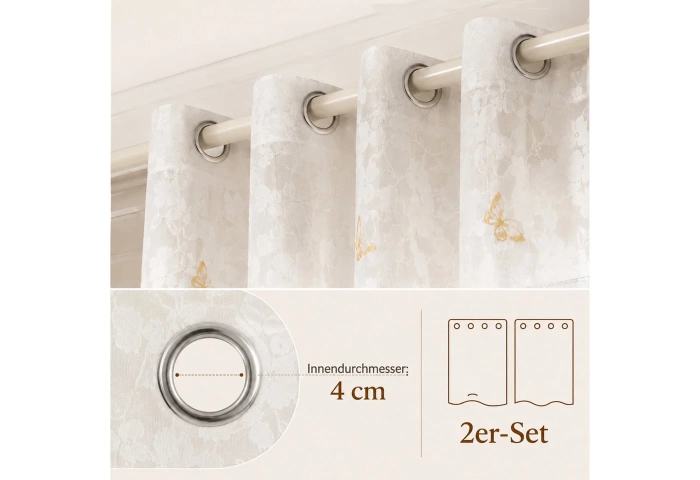 Lapamax Gardine Jacquard mit Ösen, transparent, Blättermuster - Bild 4