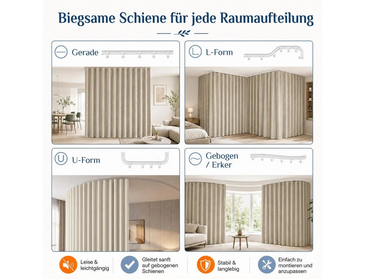 Sunicol Vorhang Raumteiler 100% Verdunkelung mit Schiene - Bild 5