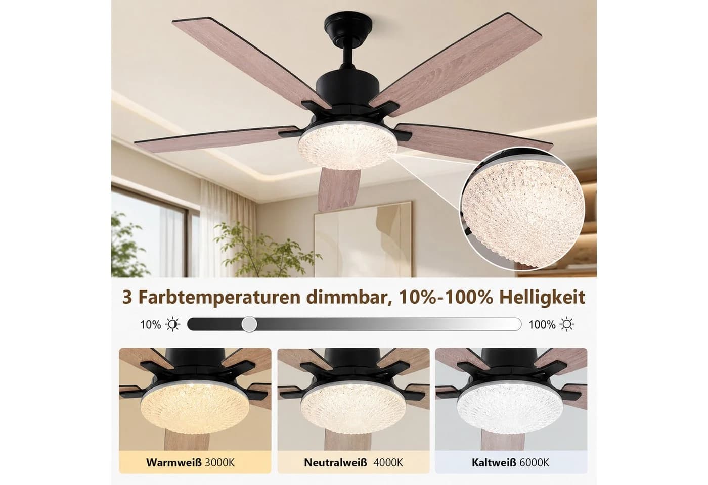 Sunicol Deckenventilator 132 cm mit LED-Beleuchtung & App-Steuerung