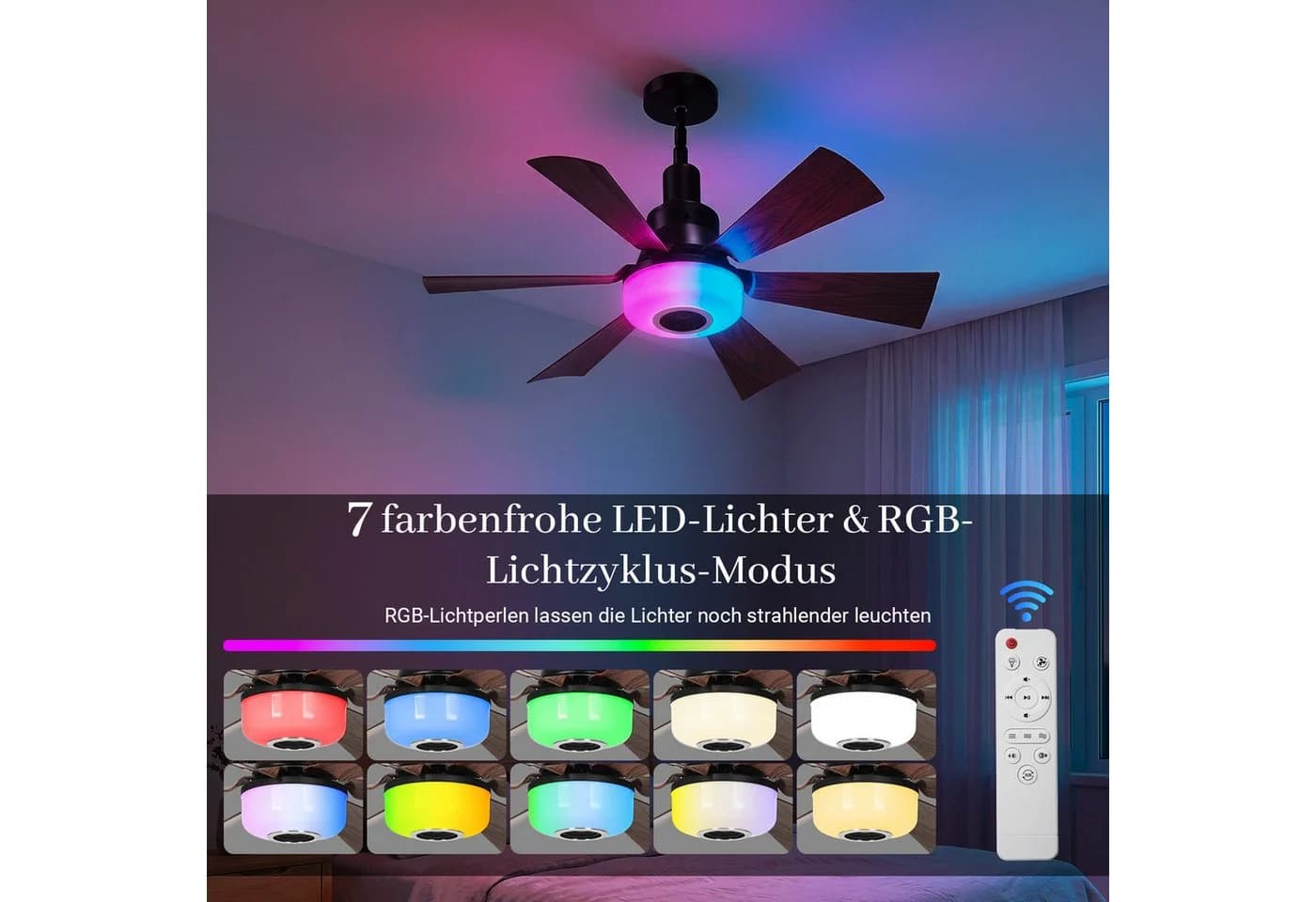 Rosnek Deckenventilator mit Licht 52 cm, Bluetooth, RGB - Bild 5