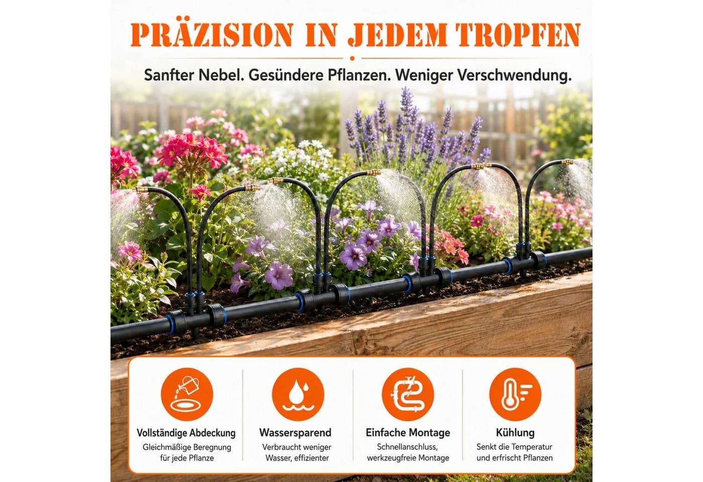 Rosnek Bewässerungssystem Garten 10m DIY Tropfbewässerung mit 360° Düsen