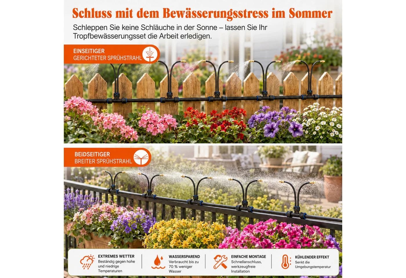 Rosnek Bewässerungssystem Garten 10m DIY Tropfbewässerung mit 360° Düsen - Bild 3