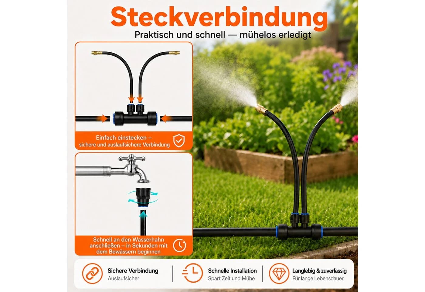 Rosnek Bewässerungssystem Garten 10m DIY Tropfbewässerung mit 360° Düsen - Bild 5