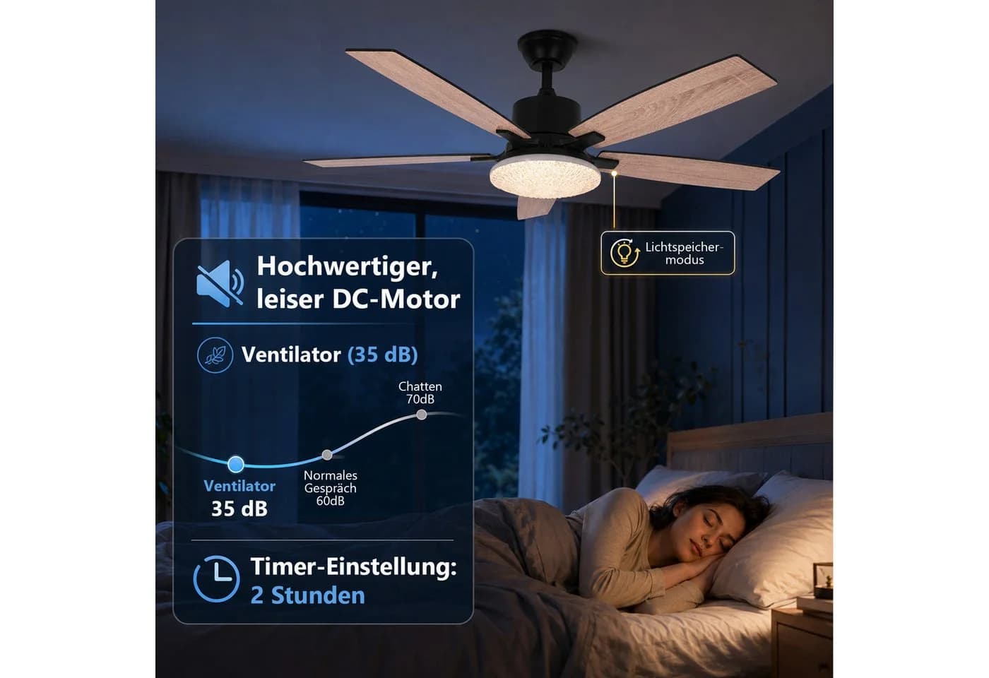 LMaxhome Deckenventilator mit LED-Beleuchtung, dimmbar, 132 cm, Schwarz - Bild 5