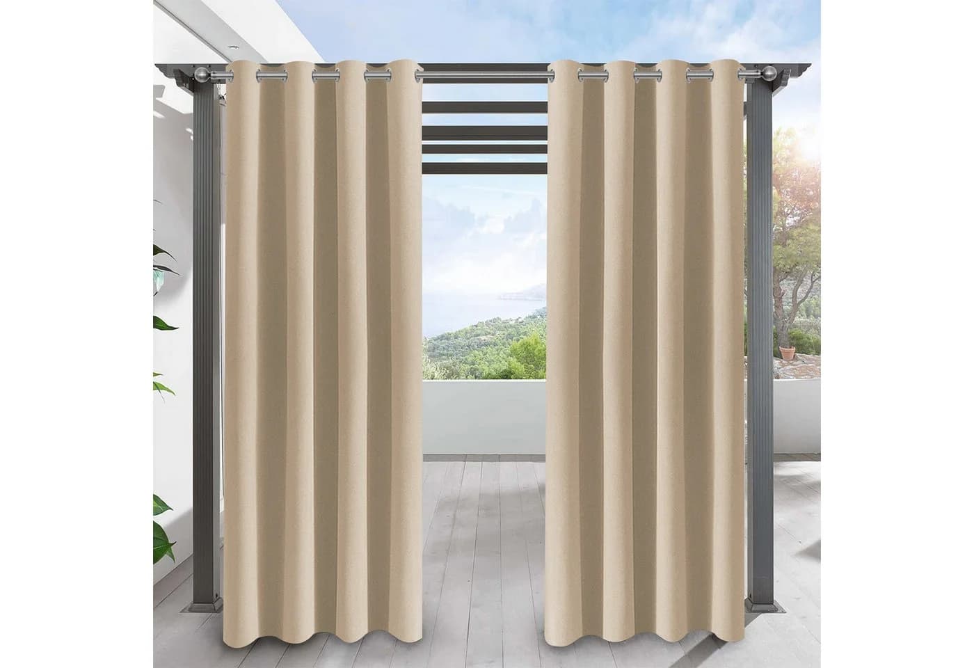 LMaxhome Outdoorvorhang Wetterfest mit Ösen Sichtschutz Wärmeschutz Beige - Bild 2