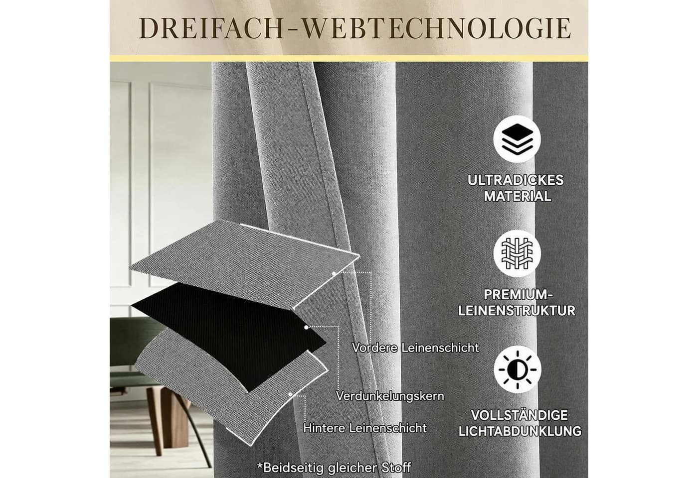 LMaxhome Raumteiler-Vorhang mit Schiene Grau 100% Verdunkelung