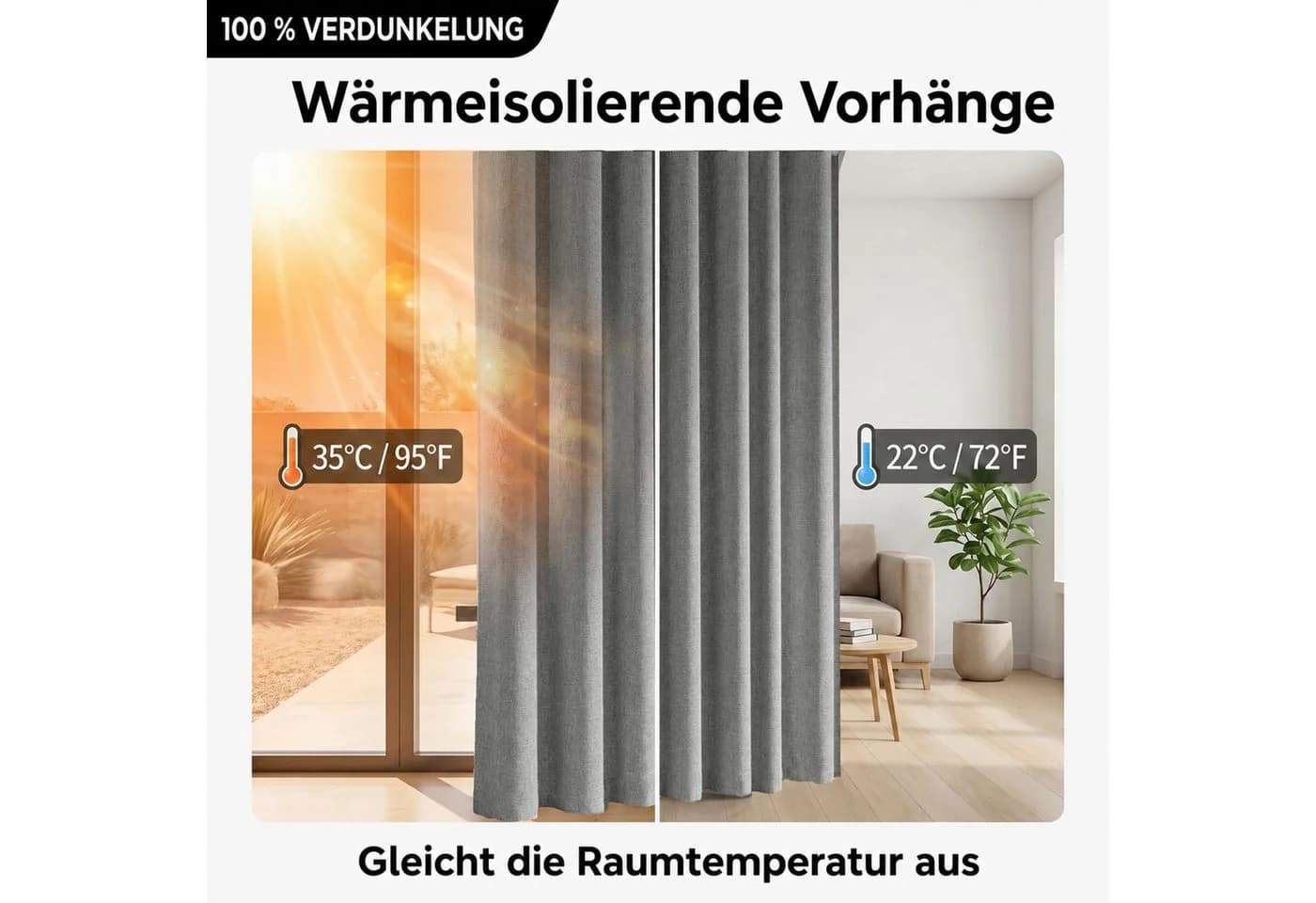 LMaxhome Raumteiler-Vorhang mit Schiene Grau 100% Verdunkelung - Bild 5