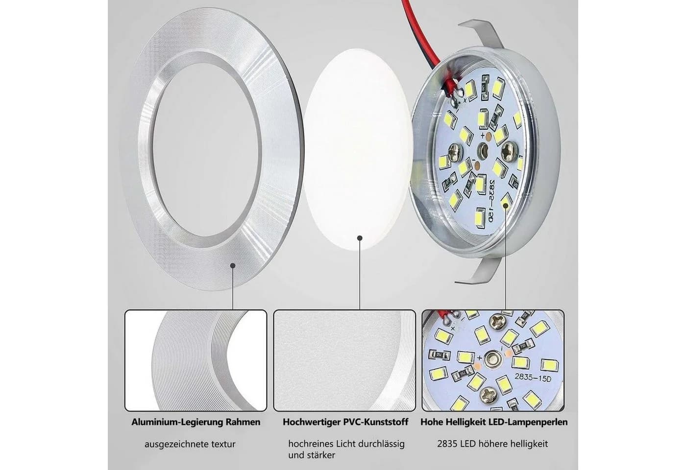 Rosnek LED Einbaustrahler 12V 3W Vollaluminium superflach - Bild 5