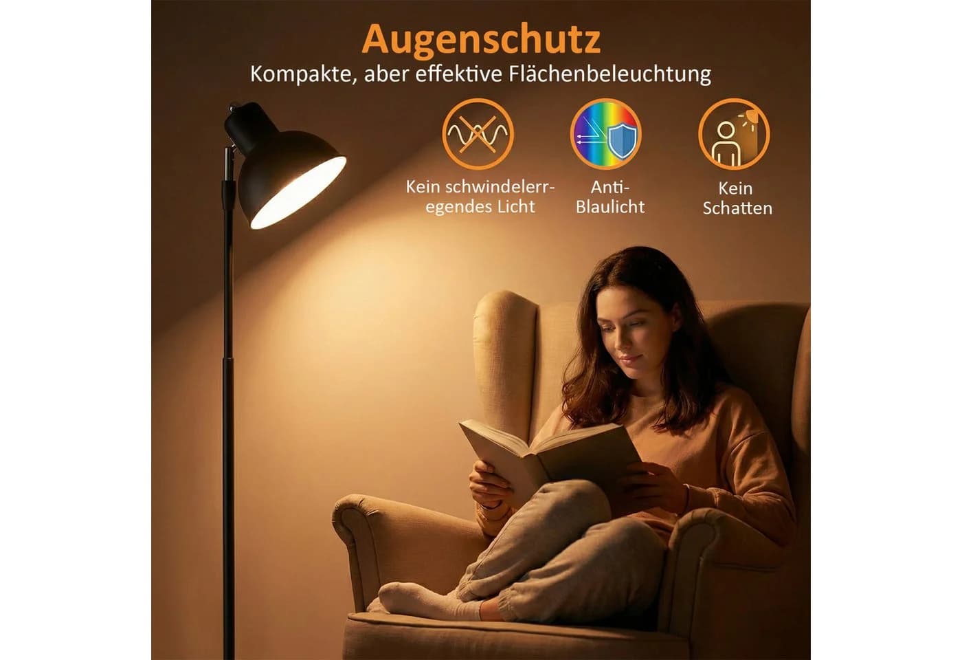 Rosnek LED Stehlampe Schwarz Dimmbar Höhenverstellbar - Bild 5