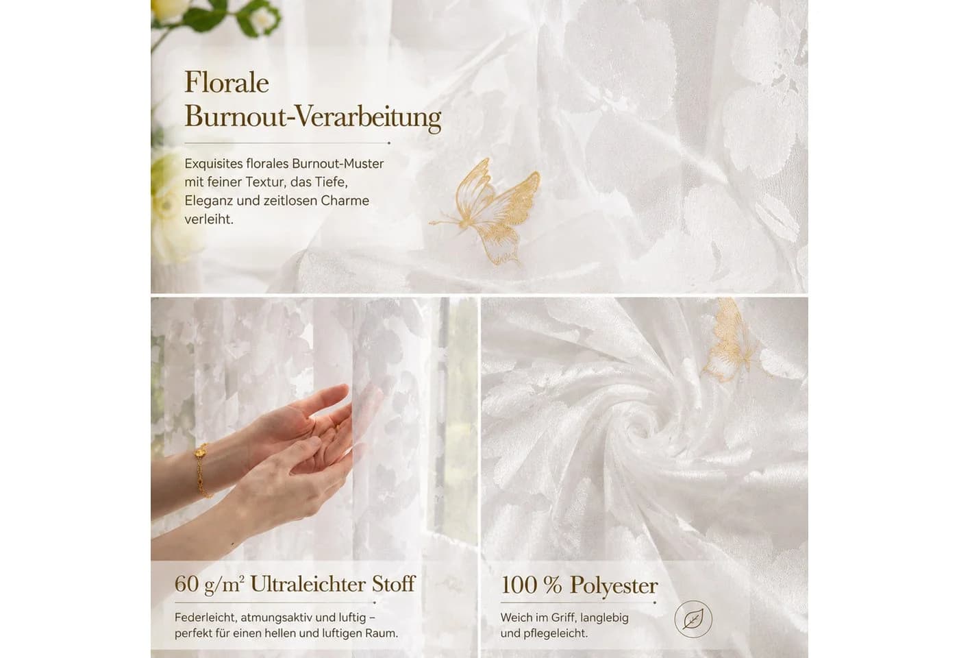 LMaxhome Transparenter Vorhang 2er-Set Weiß Polyester Voile - Bild 3