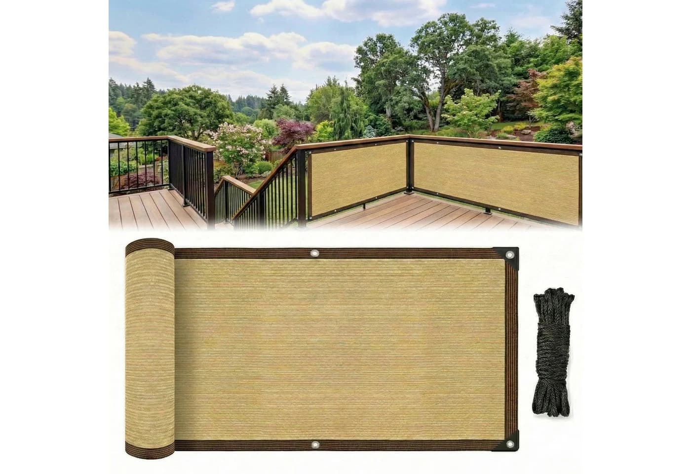 LMaxhome Sonnensegel Sichtschutz Schwarz mit Ösen UV-Schutz HDPE - Bild 2