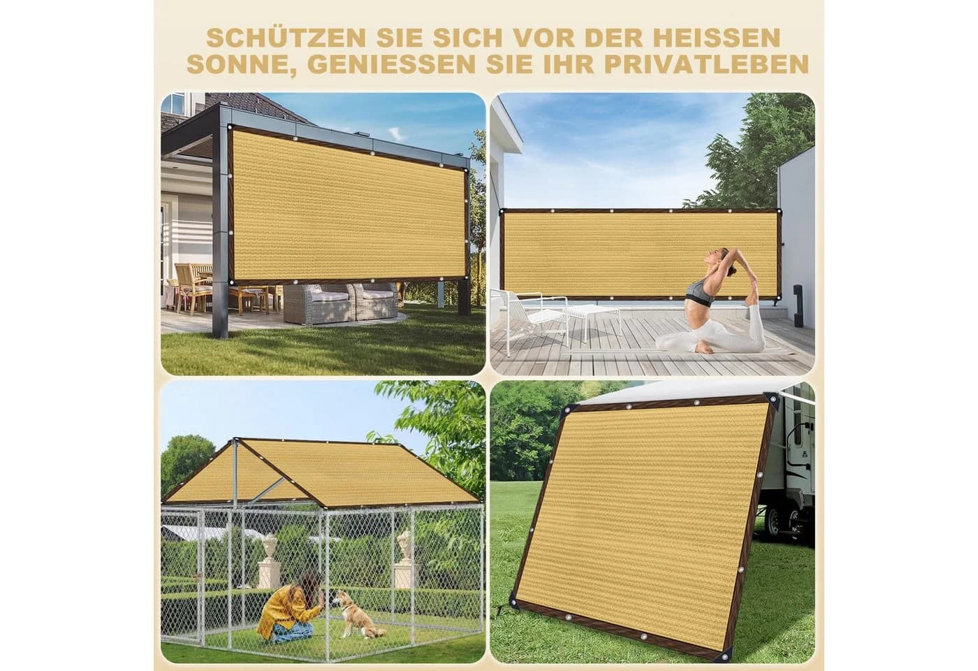 LMaxhome Sonnensegel Sichtschutz Schwarz mit Ösen UV-Schutz HDPE - Bild 4