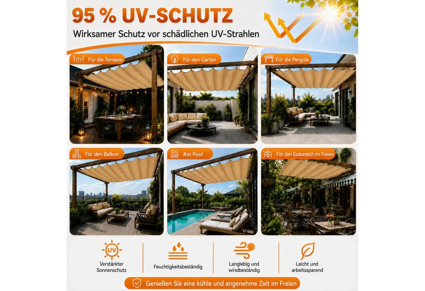 LMaxhome Sonnensegel Wellen UV-Schutz wasserfest - Bild 5
