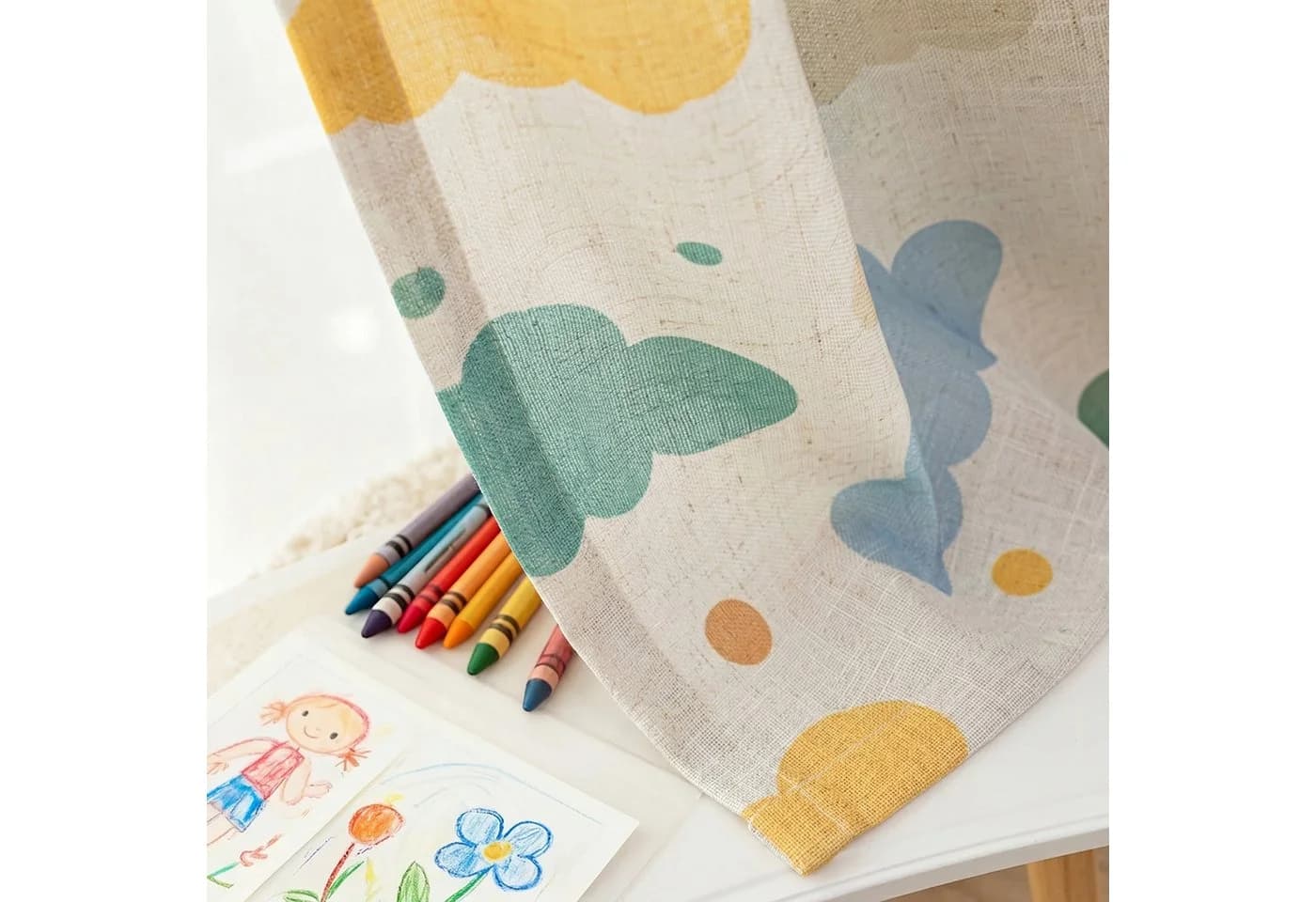 LMaxhome Kindergardine 2er Set Wolkenmotiv halbtransparent Leinenoptik - Bild 4