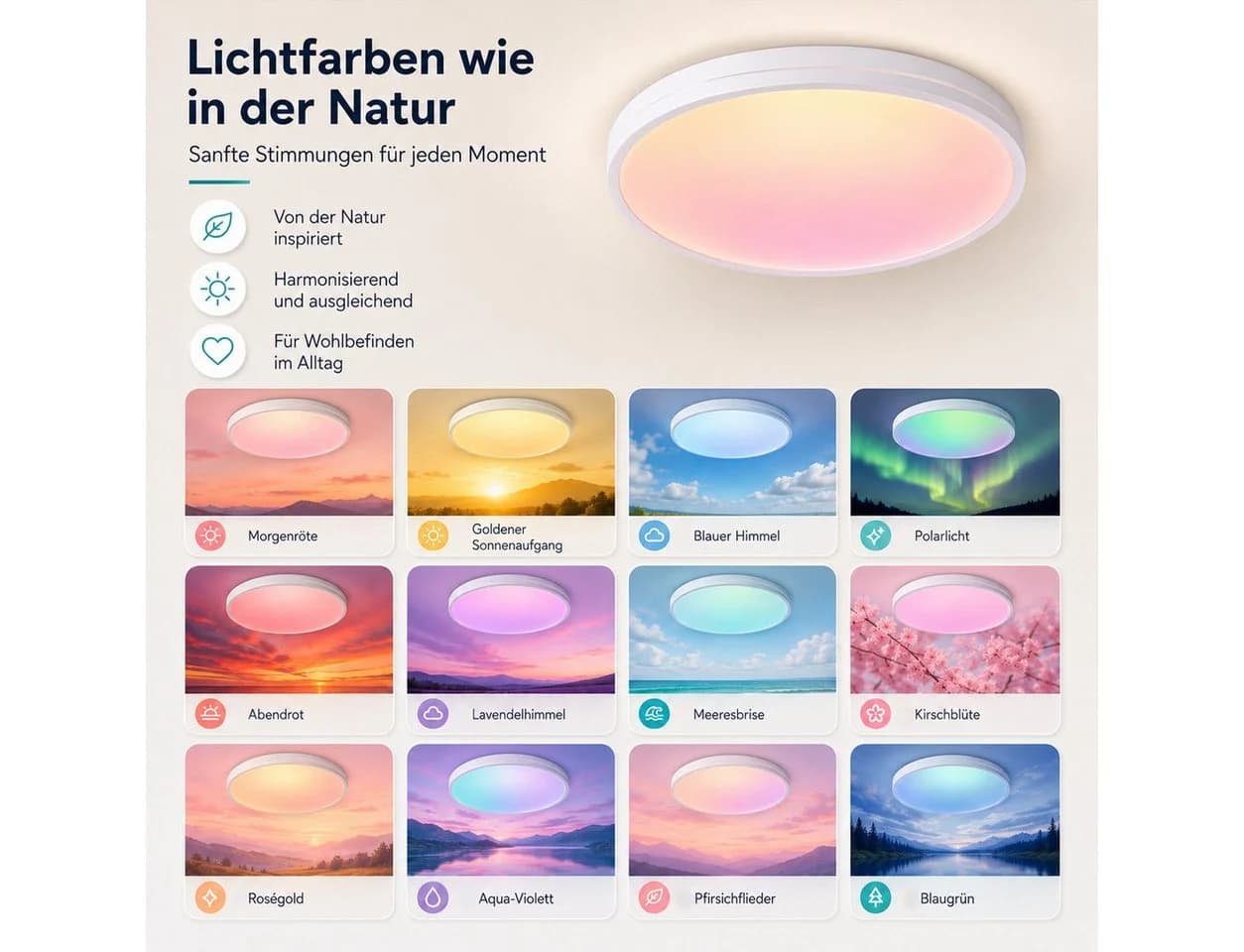 Rosnek LED Deckenleuchte RGB dimmbar mit Fernbedienung