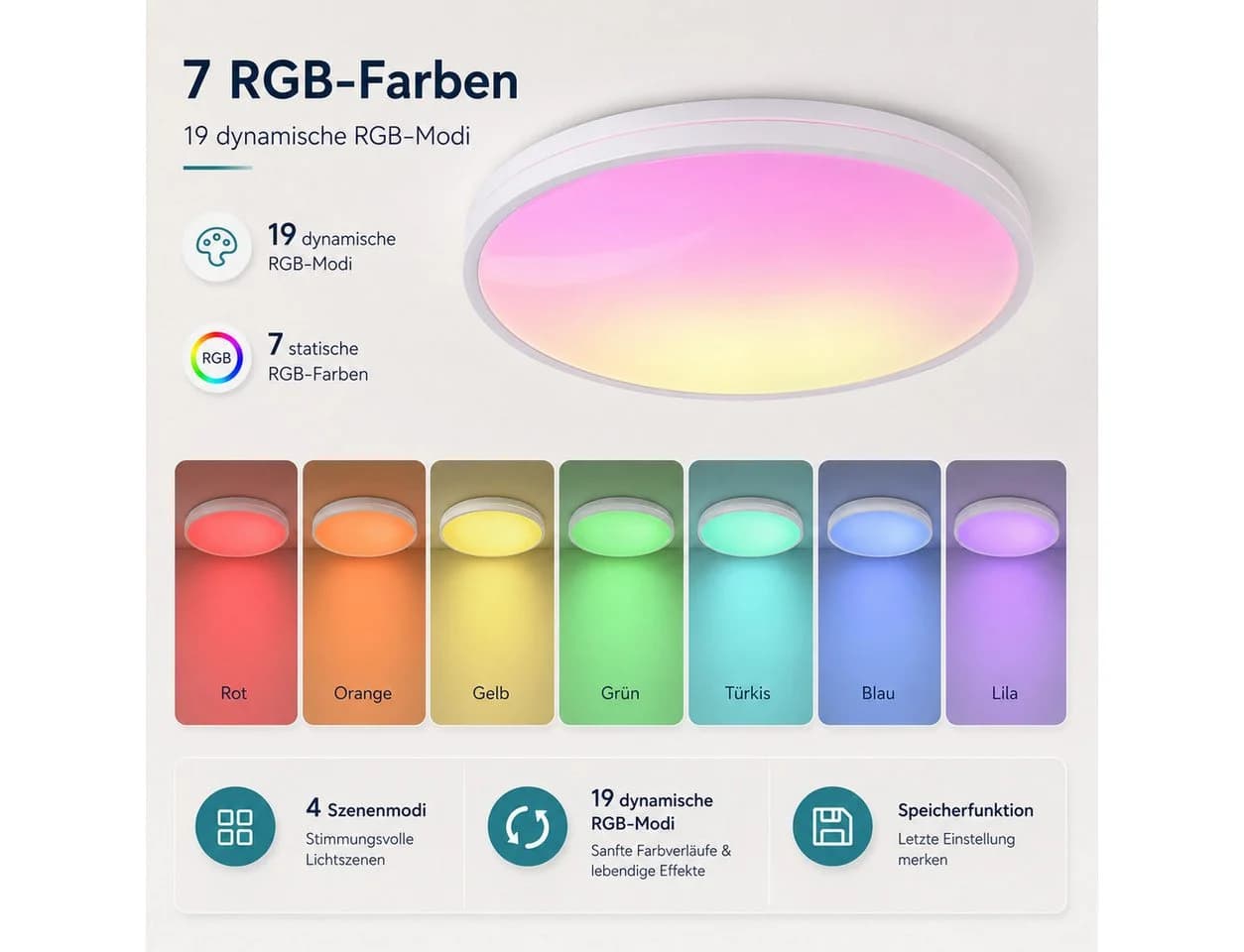 Rosnek LED Deckenleuchte RGB dimmbar mit Fernbedienung - Bild 3