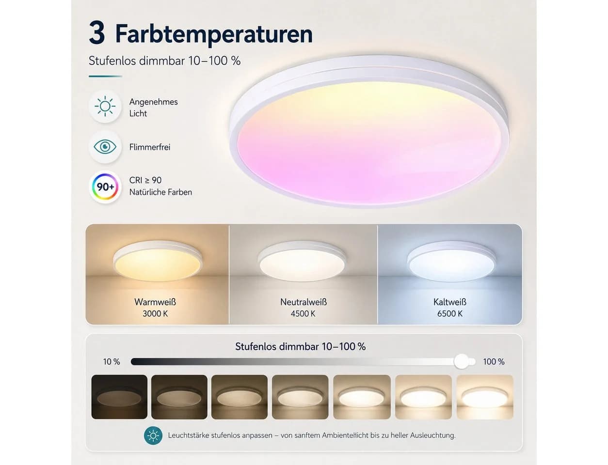 Rosnek LED Deckenleuchte RGB dimmbar mit Fernbedienung - Bild 4