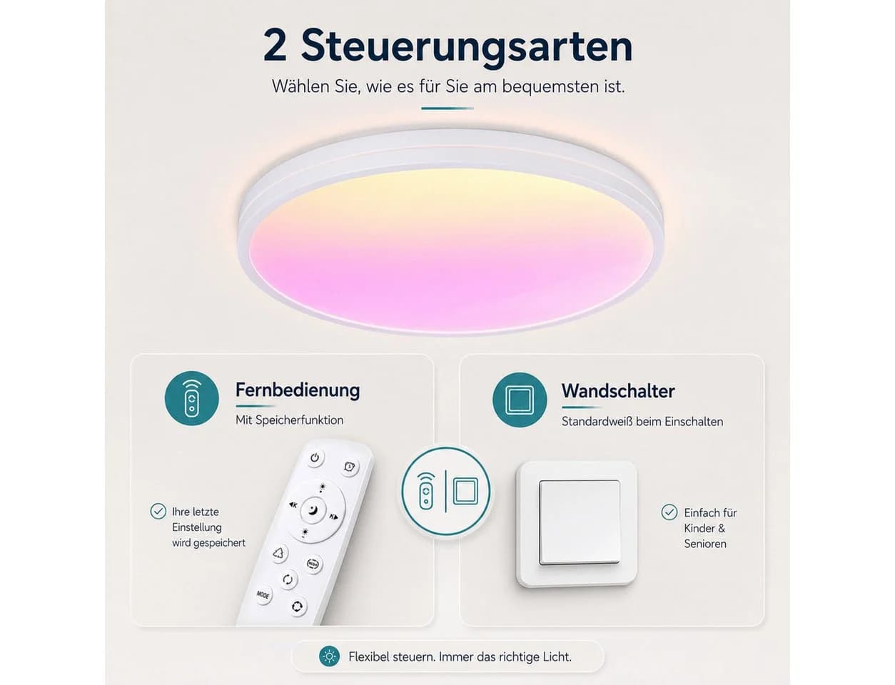 Rosnek LED Deckenleuchte RGB dimmbar mit Fernbedienung - Bild 5
