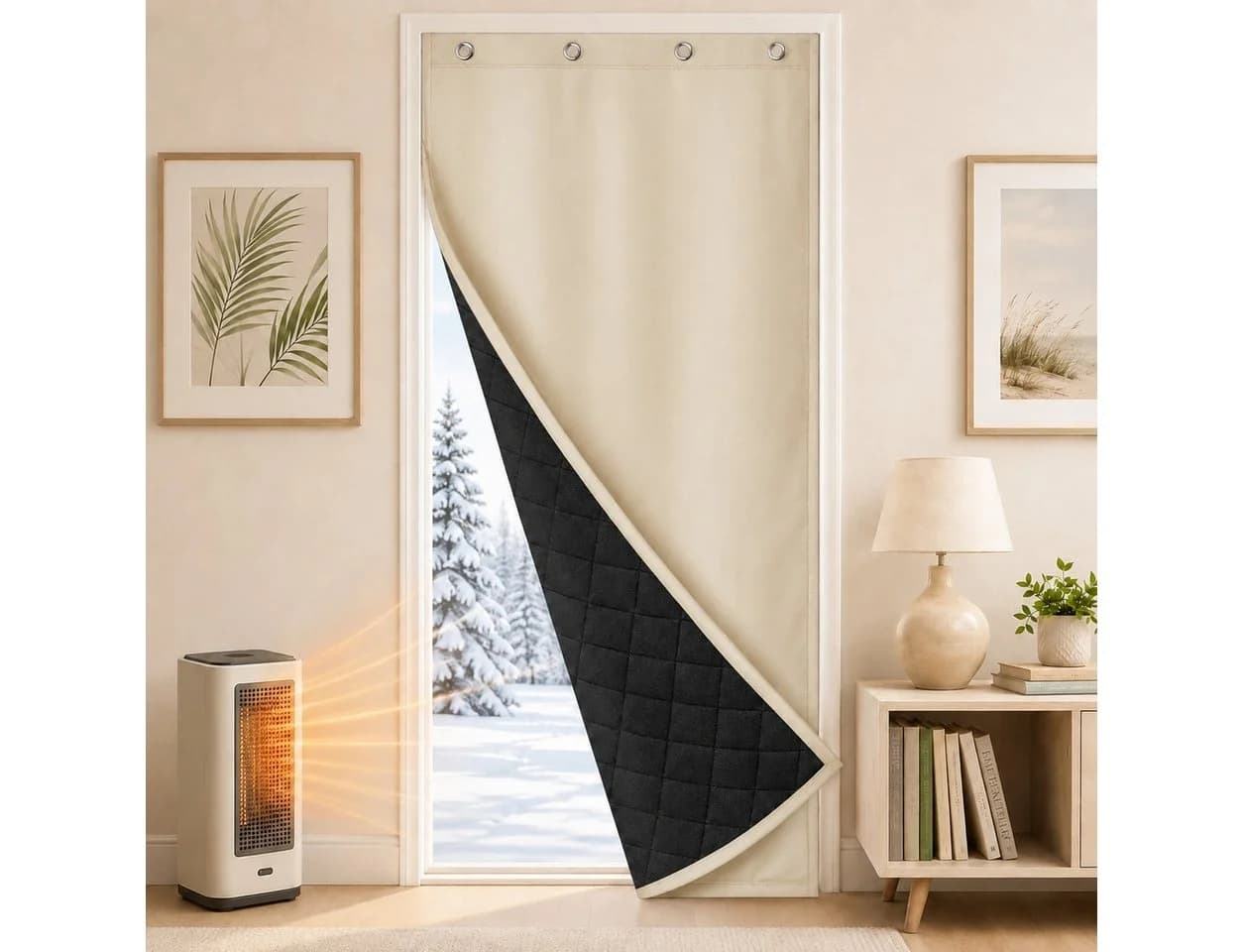 LMaxhome Thermo-Türvorhang Beige 3-lagig mit Klettband - Bild 2