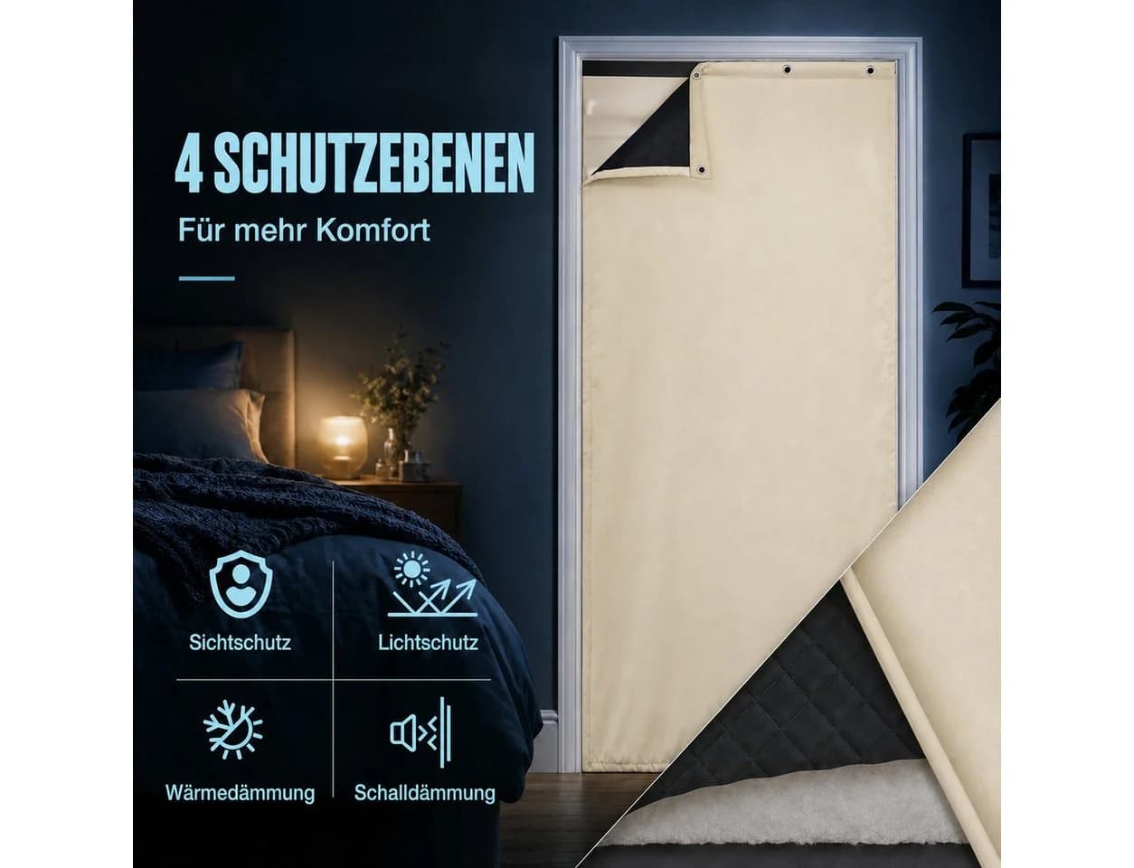 LMaxhome Thermo-Türvorhang Beige 3-lagig mit Klettband - Bild 3