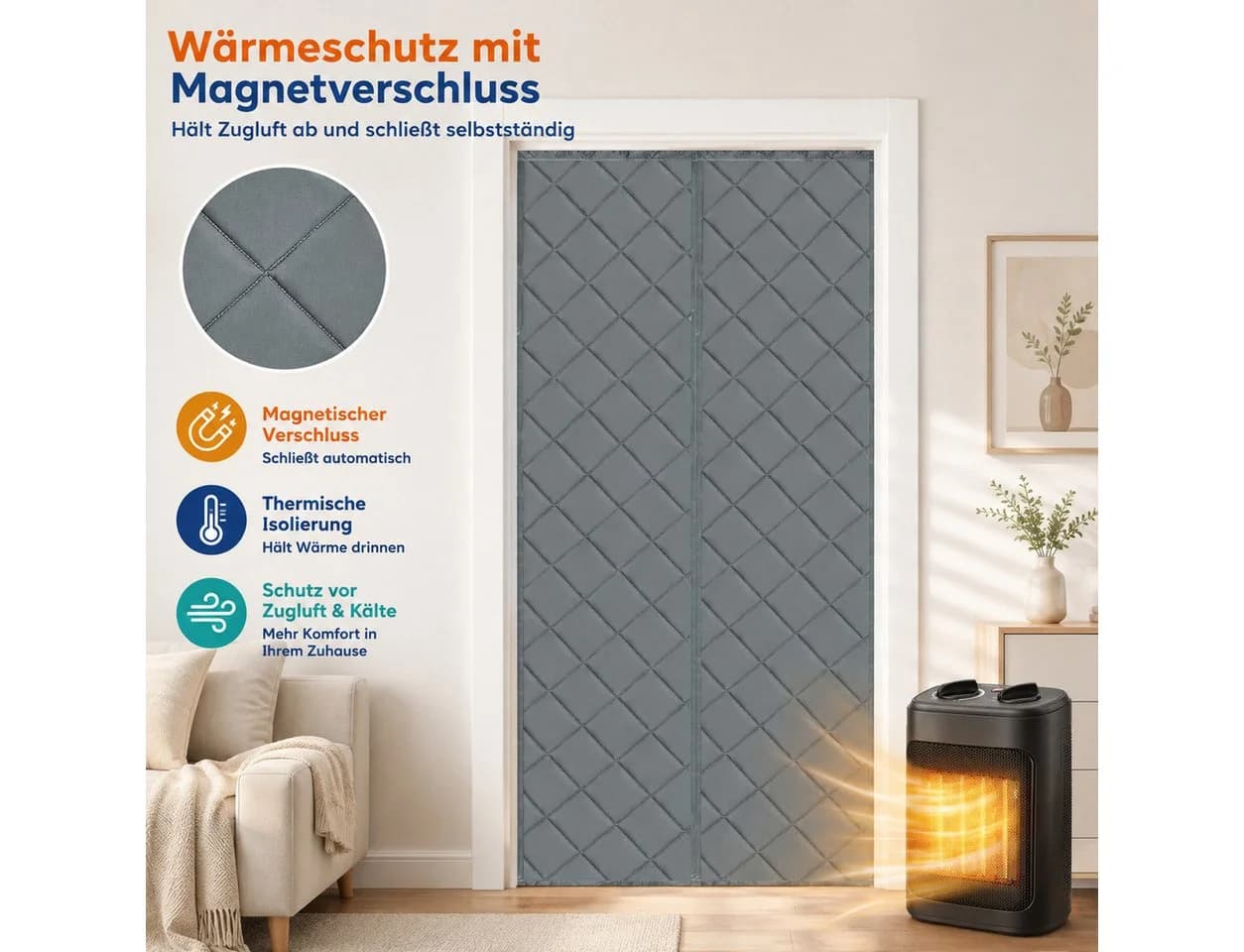 LMaxhome Thermovorhang Grau Magnetisch Ohne Bohren