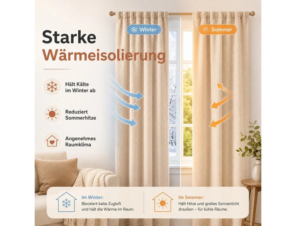 LMaxhome Verdunkelungsvorhang Beige 3-lagig 600g/m² 100% blickdicht - Bild 4