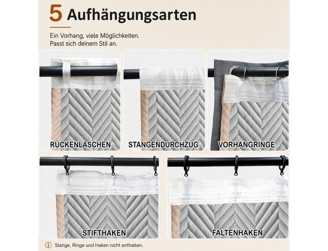 LMaxhome Verdunkelungsvorhang Beige 3-lagig 600g/m² 100% blickdicht - Bild 5