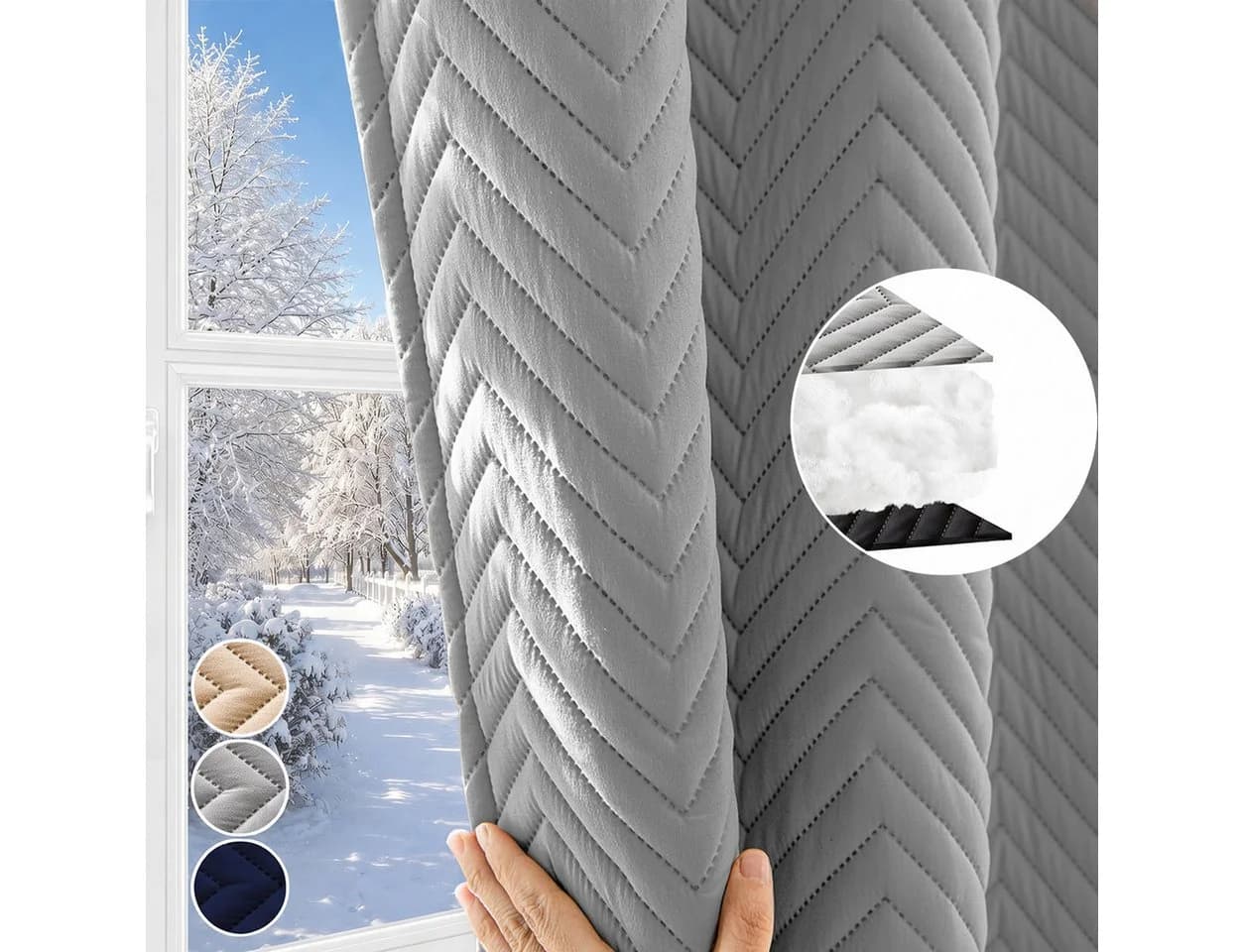 LMaxhome Verdunkelungsvorhang Grau 370 g/m² Thermovorhang mit Multifunktionsband - Bild 2