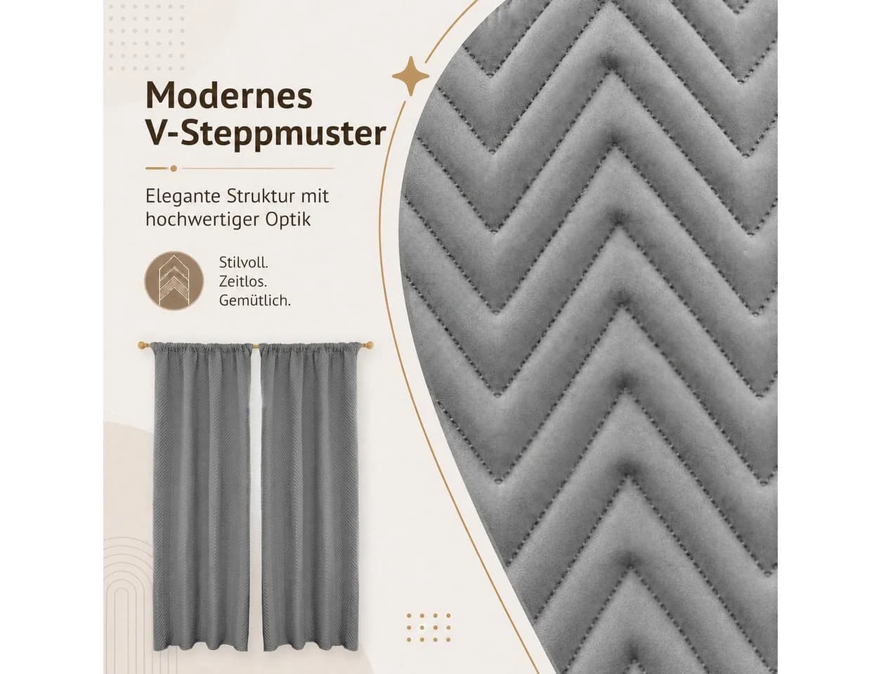 LMaxhome Verdunkelungsvorhang Grau 370 g/m² Thermovorhang mit Multifunktionsband - Bild 4