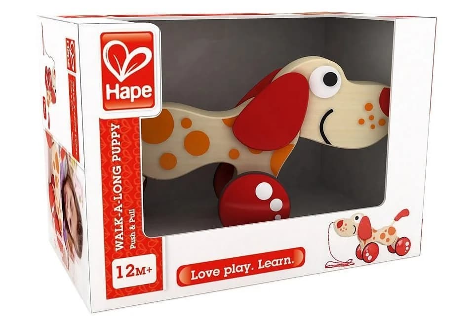 Hape Nachziehtier Hündchen Puppy Beige/Rot Holz