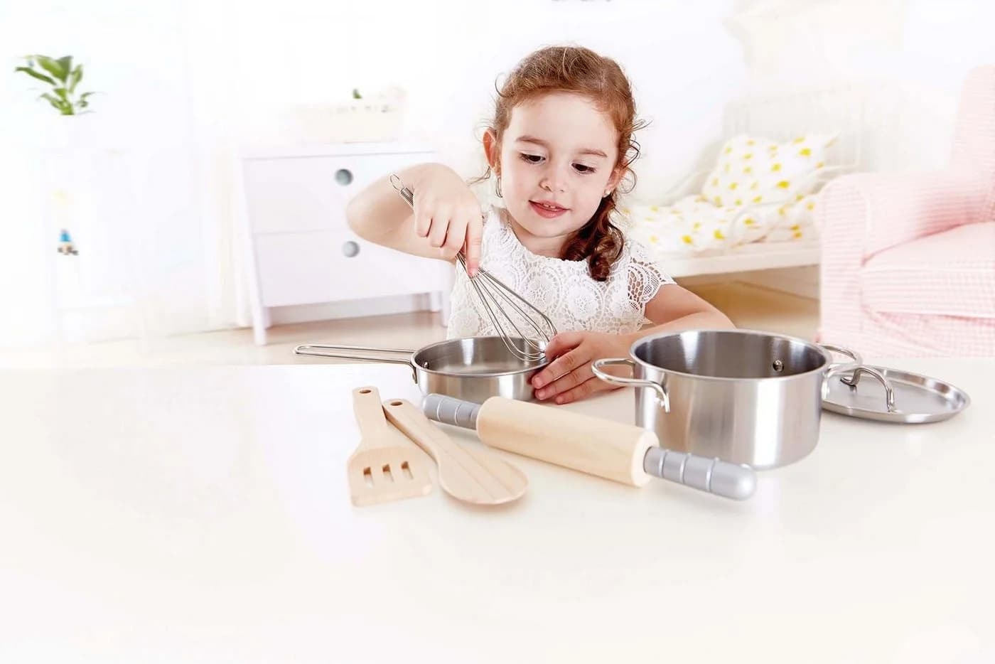 HAPE Kochset für Küchenchefs 7-tlg. Silber/Natur Spielzeug