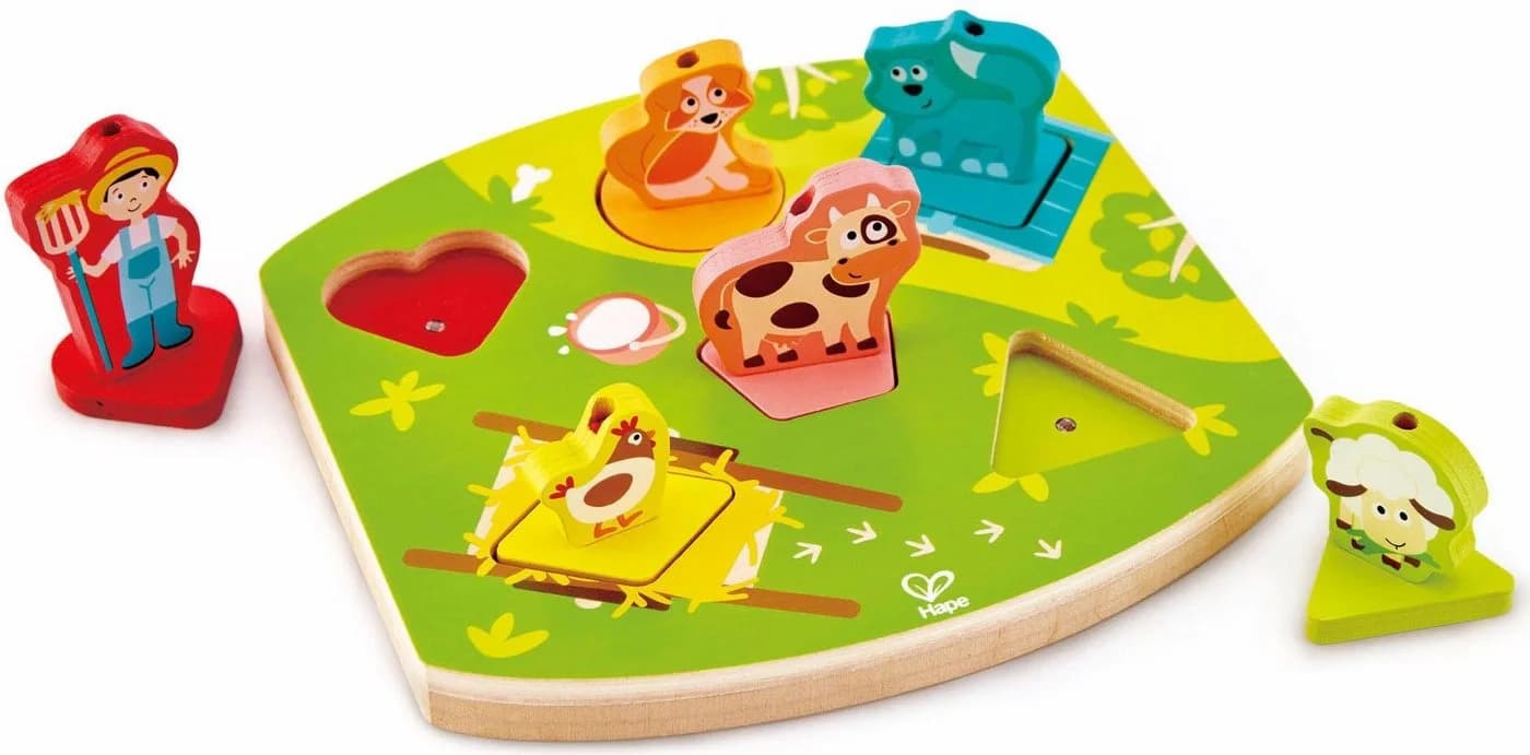 Hape Puzzle Bauernhof-Geräusche-Puzzle, 6 Puzzleteile Bunt