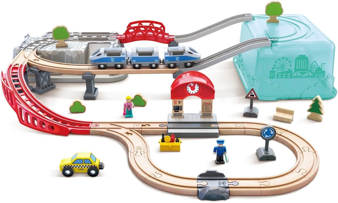 HAPE Spielzeug-Eisenbahn Stadtbahn Bunt mit Schienen und Zubehör - Bild 2