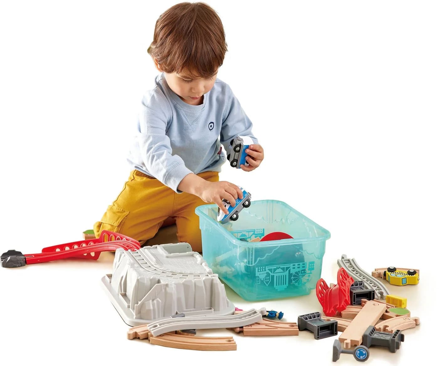HAPE Spielzeug-Eisenbahn Stadtbahn Bunt mit Schienen und Zubehör - Bild 3
