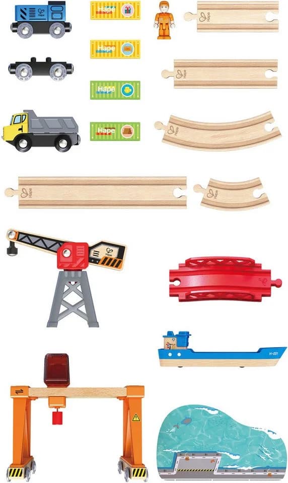 HAPE Spielzeug-Eisenbahn Abladen und Aufladen im Hafen Bunt - Bild 4