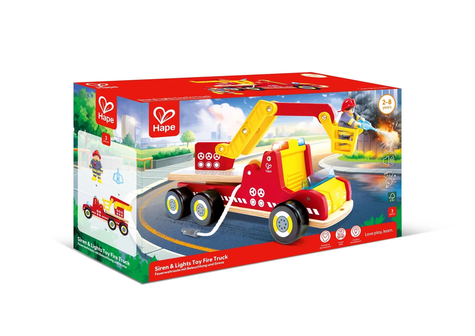 HAPE Feuerwehrauto mit Sirene, Licht und ausziehbarer Leiter