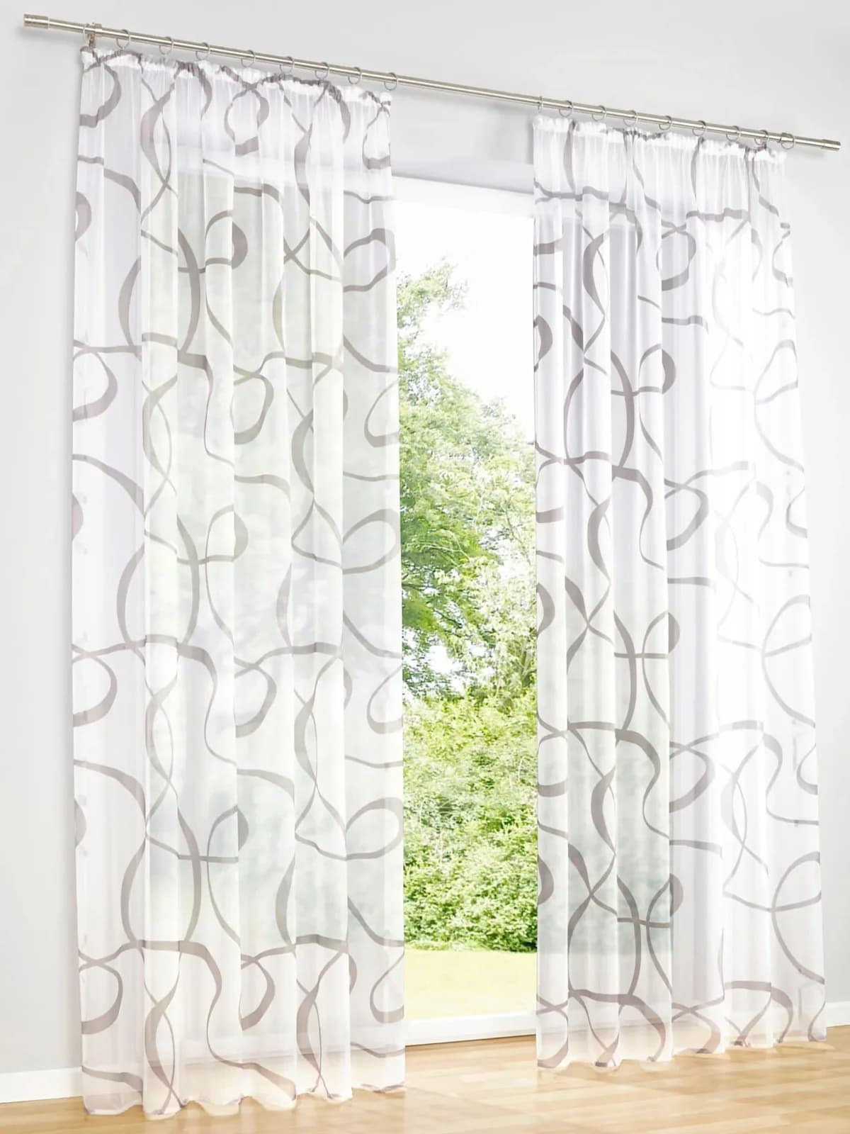 HEINE HOME Gardine 2er-Set Weiß-Taupe Polyester