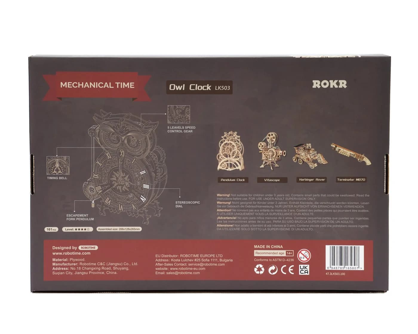 ROKR 3D-Puzzle Eulenuhr LK503, Holzpuzzle mit Quarzuhrwerk - Bild 3