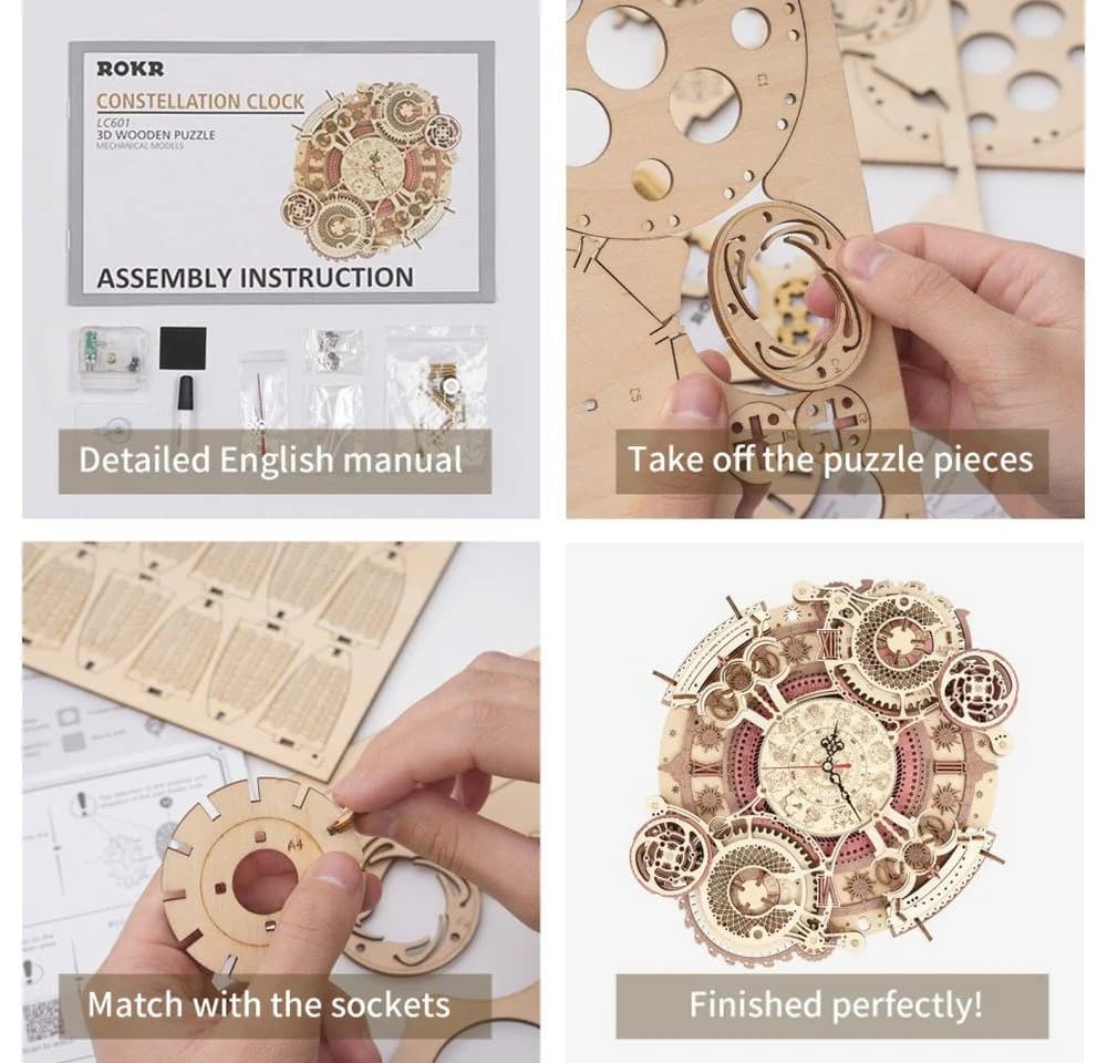 ROKR 3D-Puzzle Zodiac Wanduhr 250 Teile Holzmodell - Bild 3