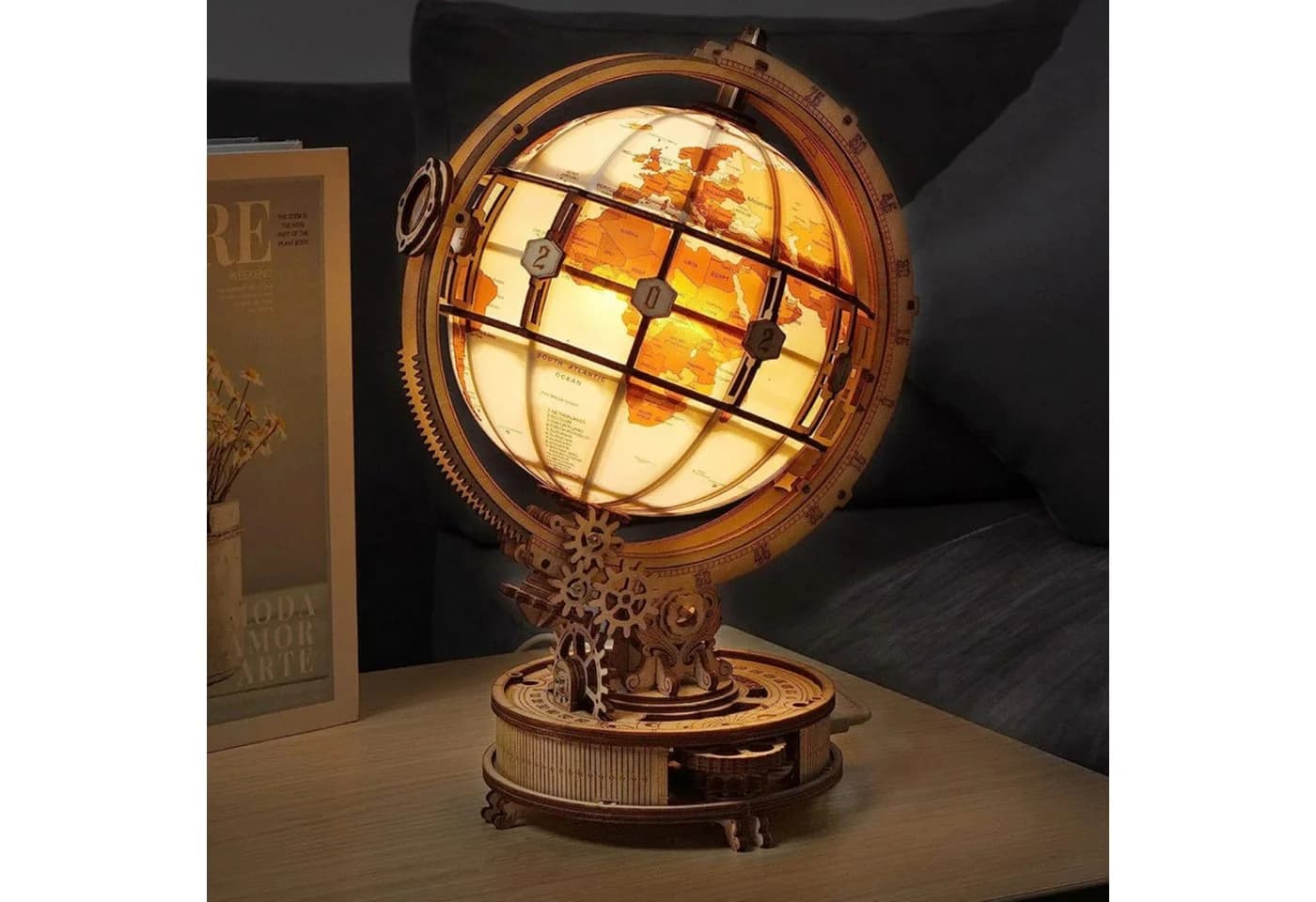 Robotime Luminous Globus 3D Holzpuzzle 180-tlg. mit Licht & Werkzeug-Kit - Bild 4