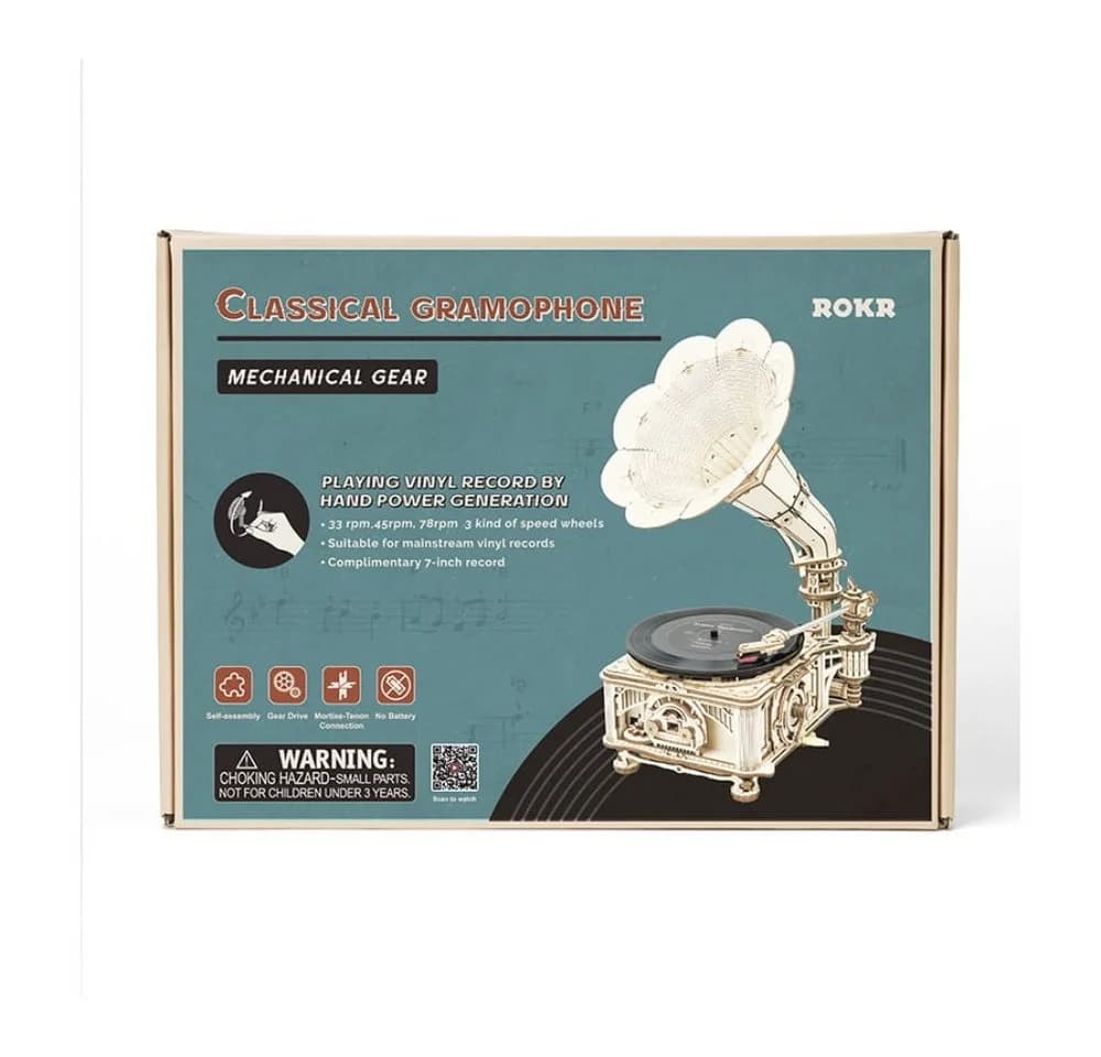 Robotime Retro Grammophon Mechanisches Holzpuzzle 424-tlg.