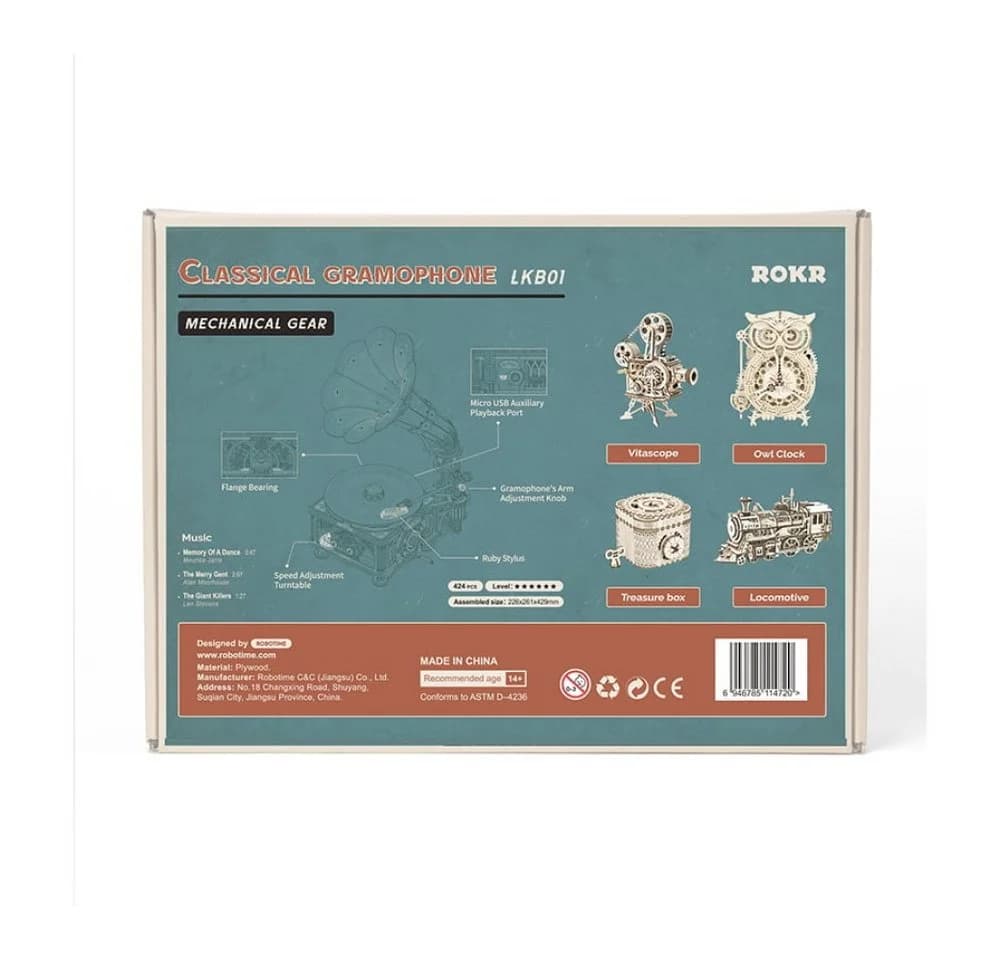 Robotime Retro Grammophon Mechanisches Holzpuzzle 424-tlg. - Bild 3