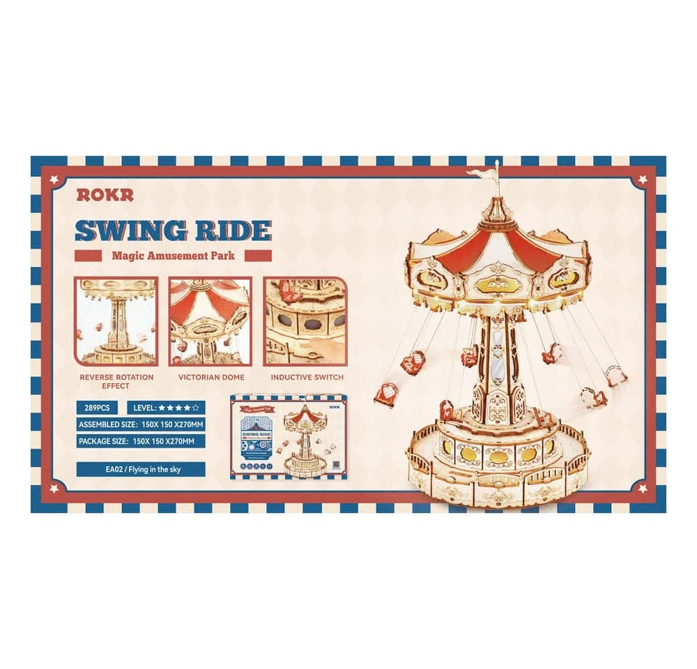 ROKR 3D-Puzzle Swing Ride Kettenkarussell 289 Teile Holz