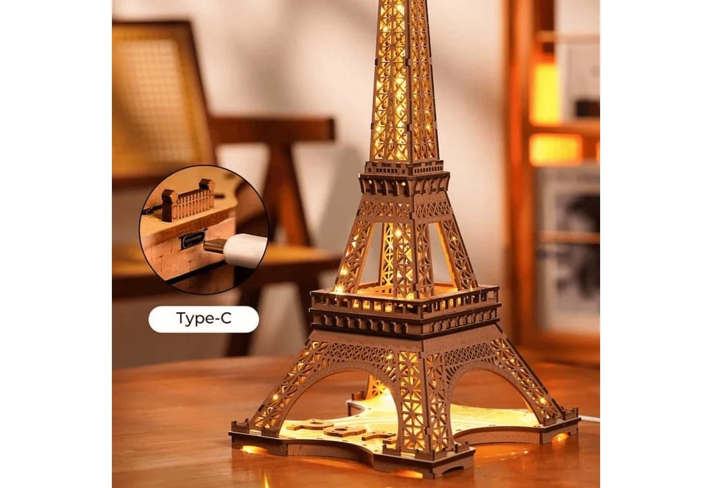 Robotime 3D-Puzzle Eiffelturm Diorama Holz mit Beleuchtung - Bild 3