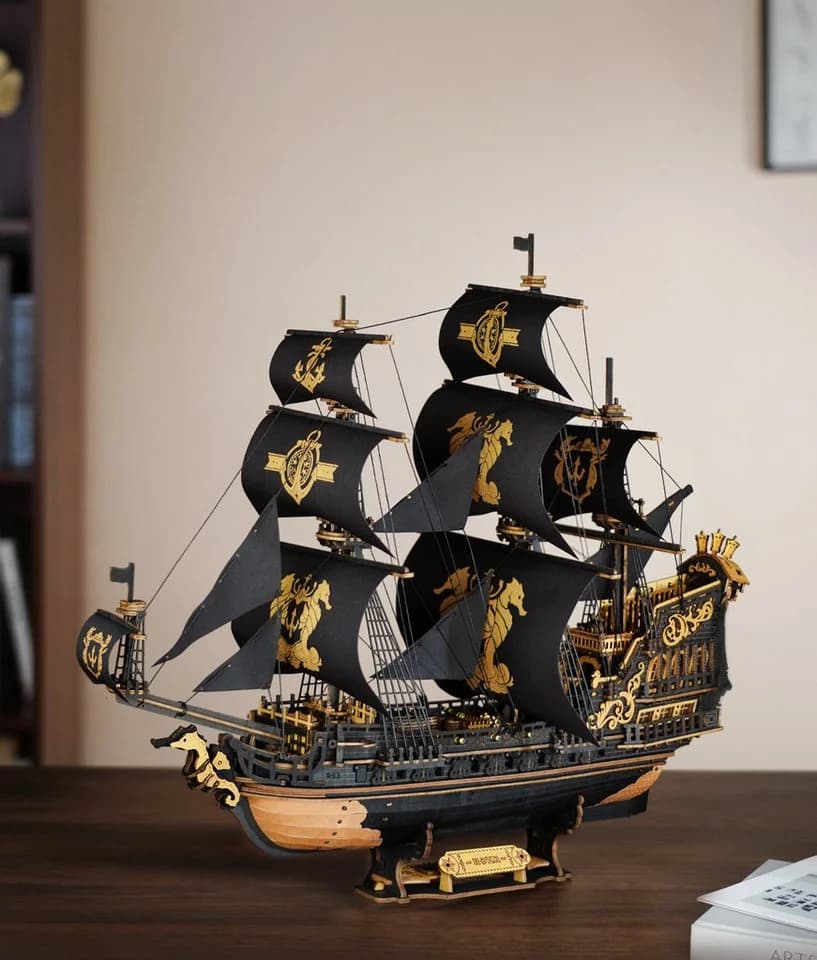 Robotime Modellbausatz The Seahorse Barque Piratenschiff Mechanisches Holzpuzzle 603-tlg - Bild 3