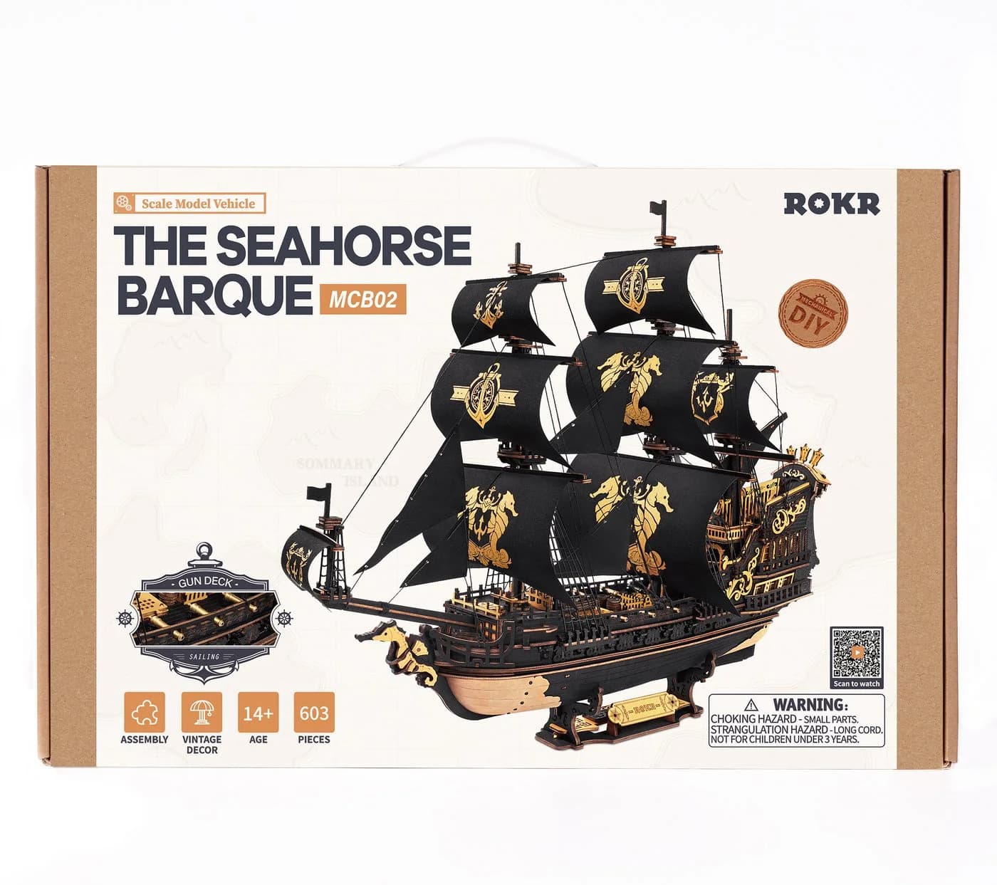 Robotime Modellbausatz The Seahorse Barque Piratenschiff Mechanisches Holzpuzzle 603-tlg - Bild 5