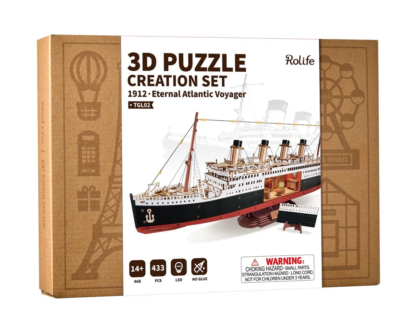 Robotime Modellbausatz 1912 - Eternal Atlantic Voyager Mechanisches Holzpuzzle 433-tlg
