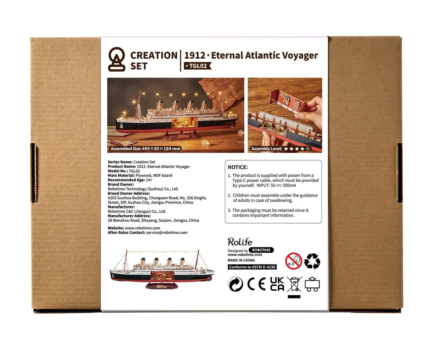 Robotime Modellbausatz 1912 - Eternal Atlantic Voyager Mechanisches Holzpuzzle 433-tlg - Bild 5