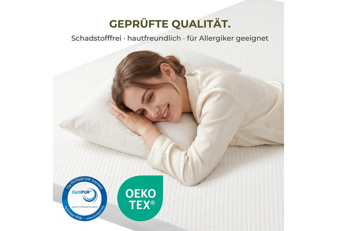 emerspring Memory Foam Topper 5 cm Visco H2 Atmungsaktiv Abnehmbarer Bezug